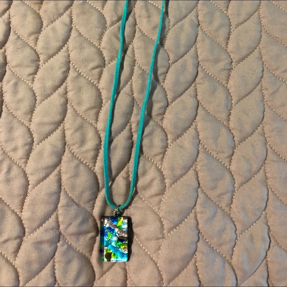 Glass necklace purchased at art festival. Worn 2.